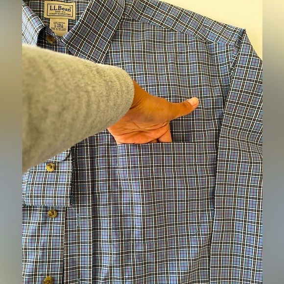L.L. Bean Button Down Wrinkle-Free Oxford Shirt Neck 16 1/2” Plaid Large Tall - Picture 4 of 13